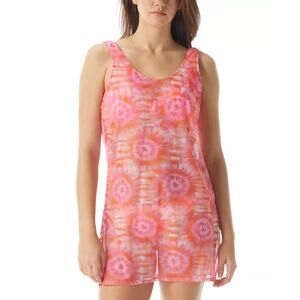 Sundazed Quinn Tie-Dye Mesh Tank Cover Up Dress Size M Pink Orange New Sheer